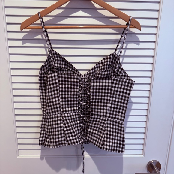 Black and White checkered linen Reformation top - Picture 4 of 6
